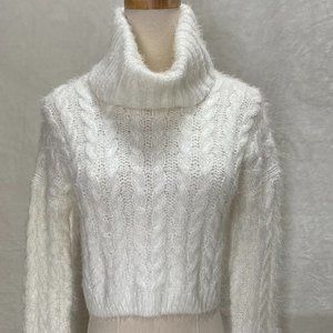 ASOS Turtleneck Cable Knit Crop Sweater Ivory Sz2